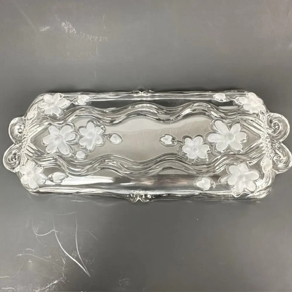Celento Collection Fine Crystal Rectangle Serving Cake Tray Germany Floral Flowe
